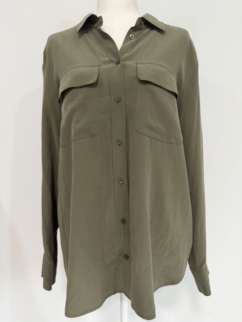 AG Adriano Goldschmied Olive Utility Button Down Shirt Silk Relaxed Fit Size M